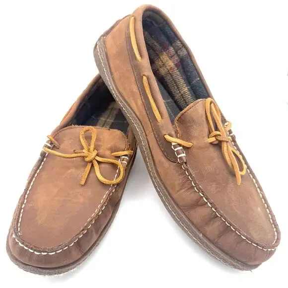 L.L.Bean Men’s 9 D Loafers Leather Brown House Indoor Shoes USA LL Bean Burgundy Tassel Leather Penny Loafers Mens Dress  main image 3